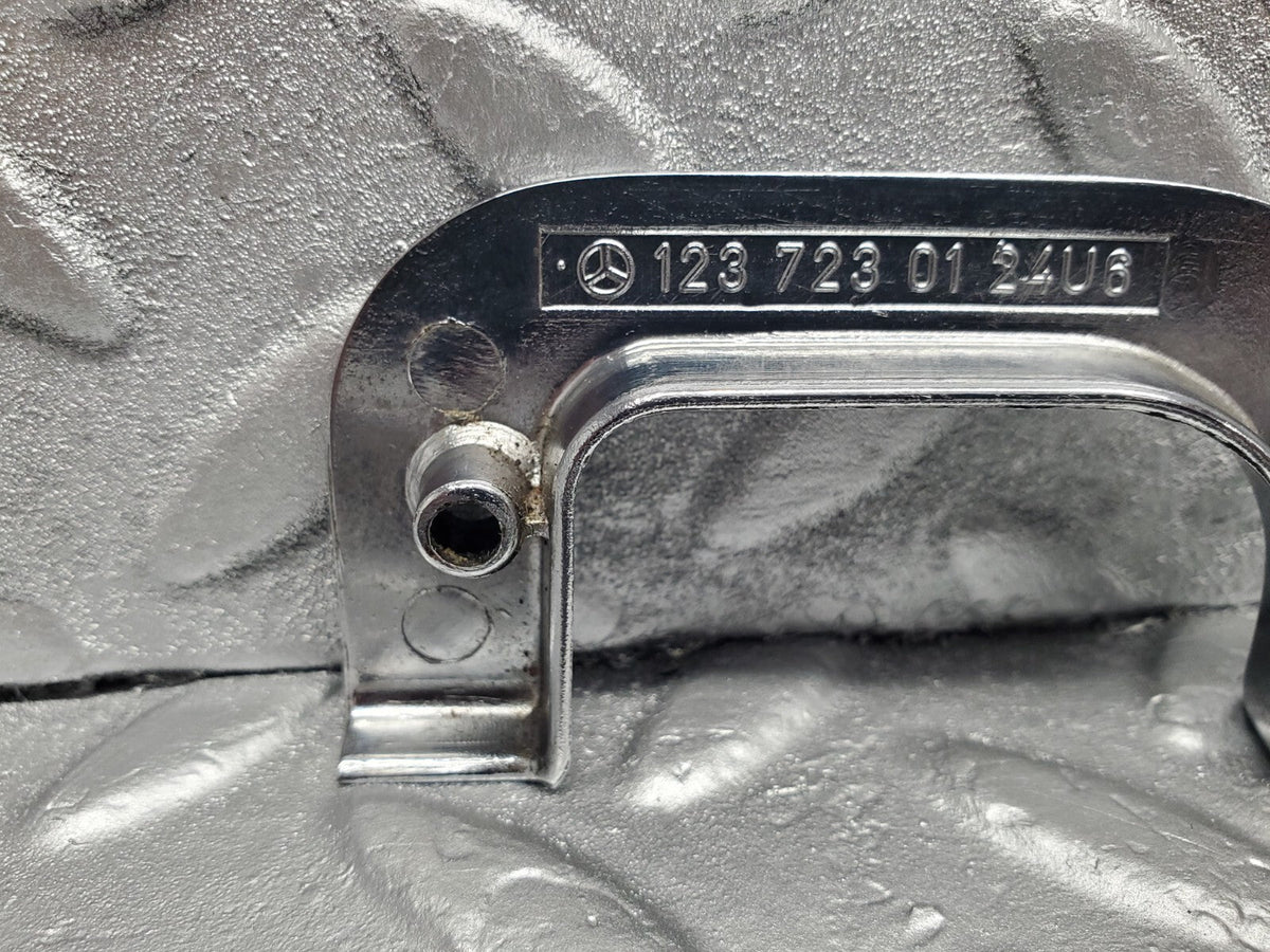 48599 Mercedes-Benz W123 Interior Chrome Door Latch Trim Left A1237230124